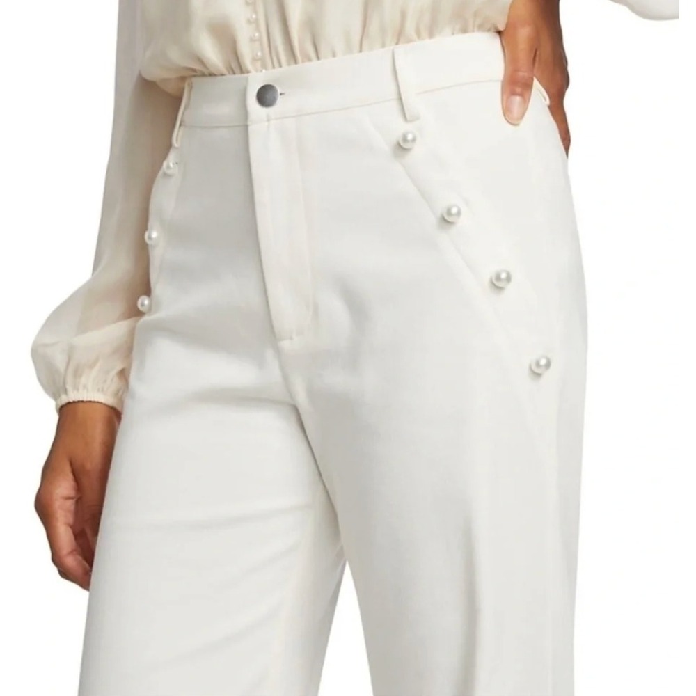 Cami NYC Luanne Flare Pants 6 Ceramic White Pearl Embellished Sailor Wide Leg